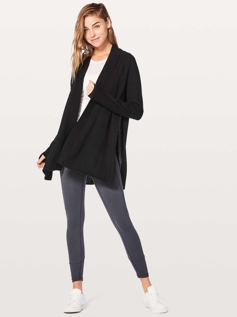 Lululemon Blissful Zen Sweater Black Merino Wool Small 6 Cardigan